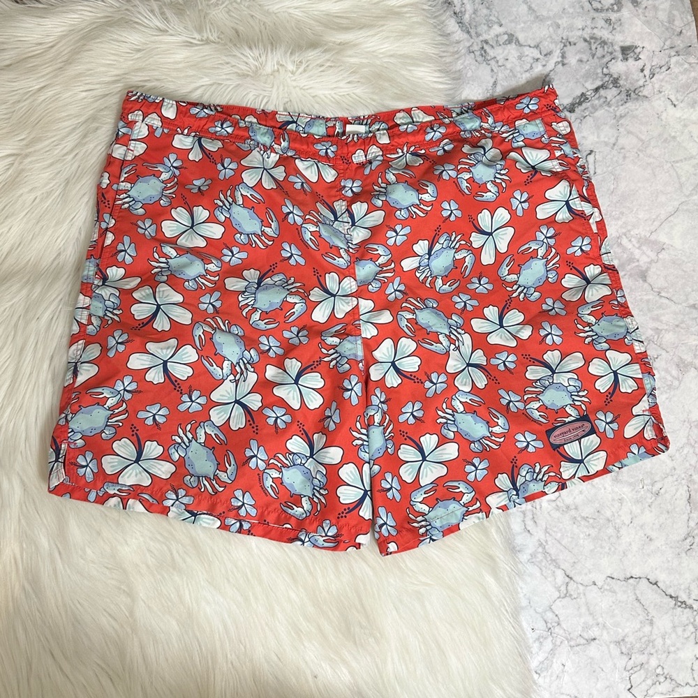Vineyard Vines 7 inch Chappy Swim Trunks - Crab Sailors Red Size XL
